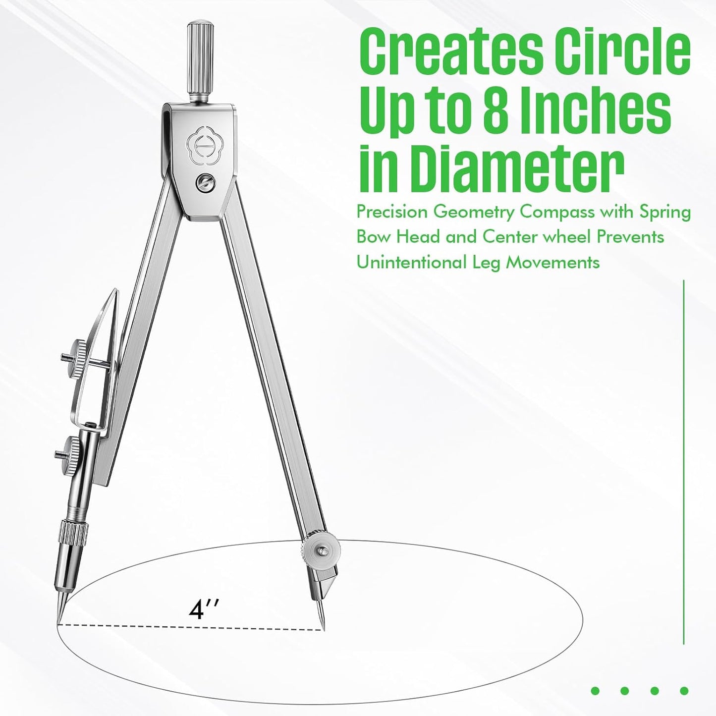 EBOOT Student Geometry Math Set, Drawing Compass and 6 Inch Swing Arm Protractor 180 Degree Math Protractor(Green)