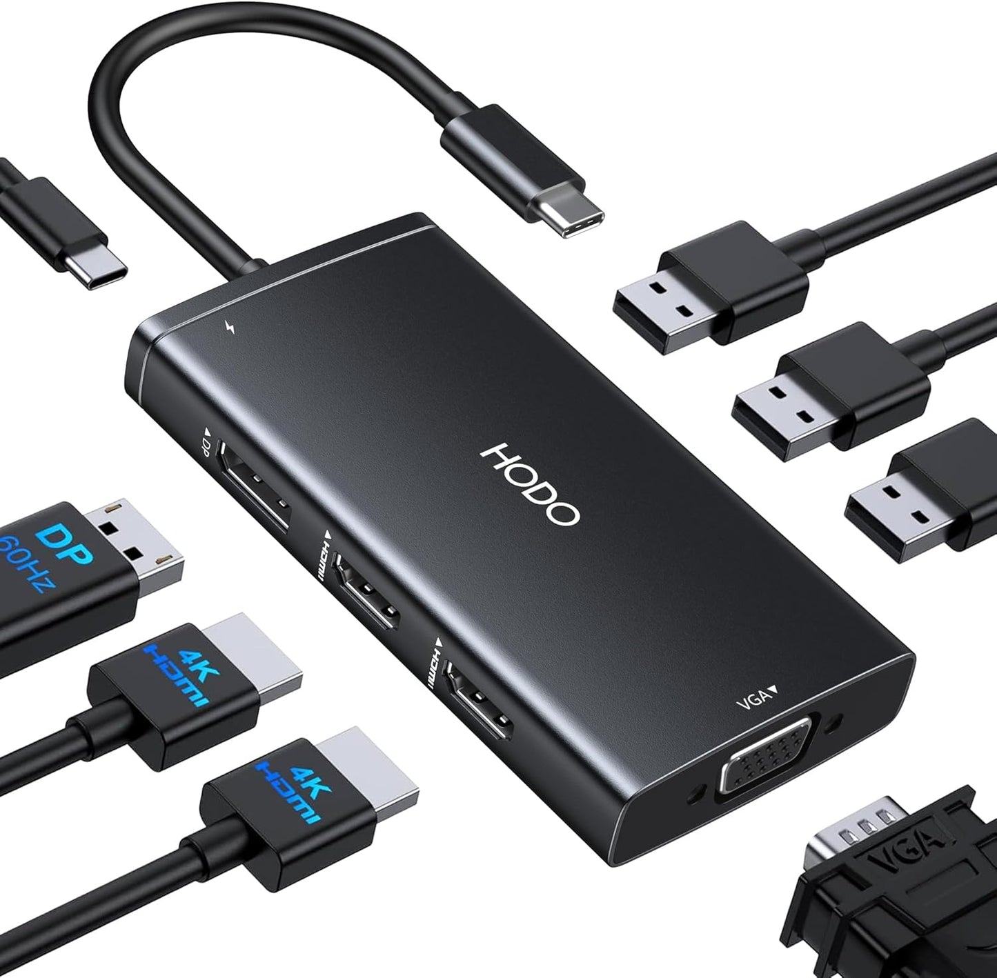 USB C Docking Station Dual Monitor Adapter for Dell HP, Laptop Docking Station 3 Monitors Quadruple Display USB C Hub Dongle to 4K HDMI+DisplayPort+VGA,3 USB2.0,100W PD, 8 in 1 Thunderbolt Dock