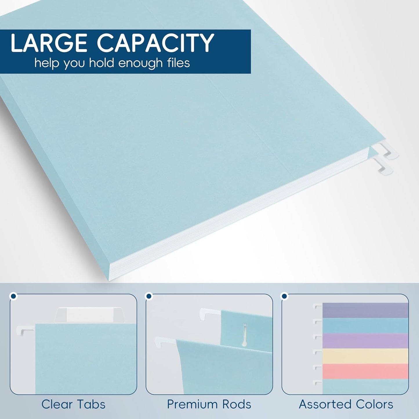Hanging File Folders, 25 Pack Letter Size File Folders with 1/5-cut Tabs, Office Essentials for Filing Cabinet & Desk Storage