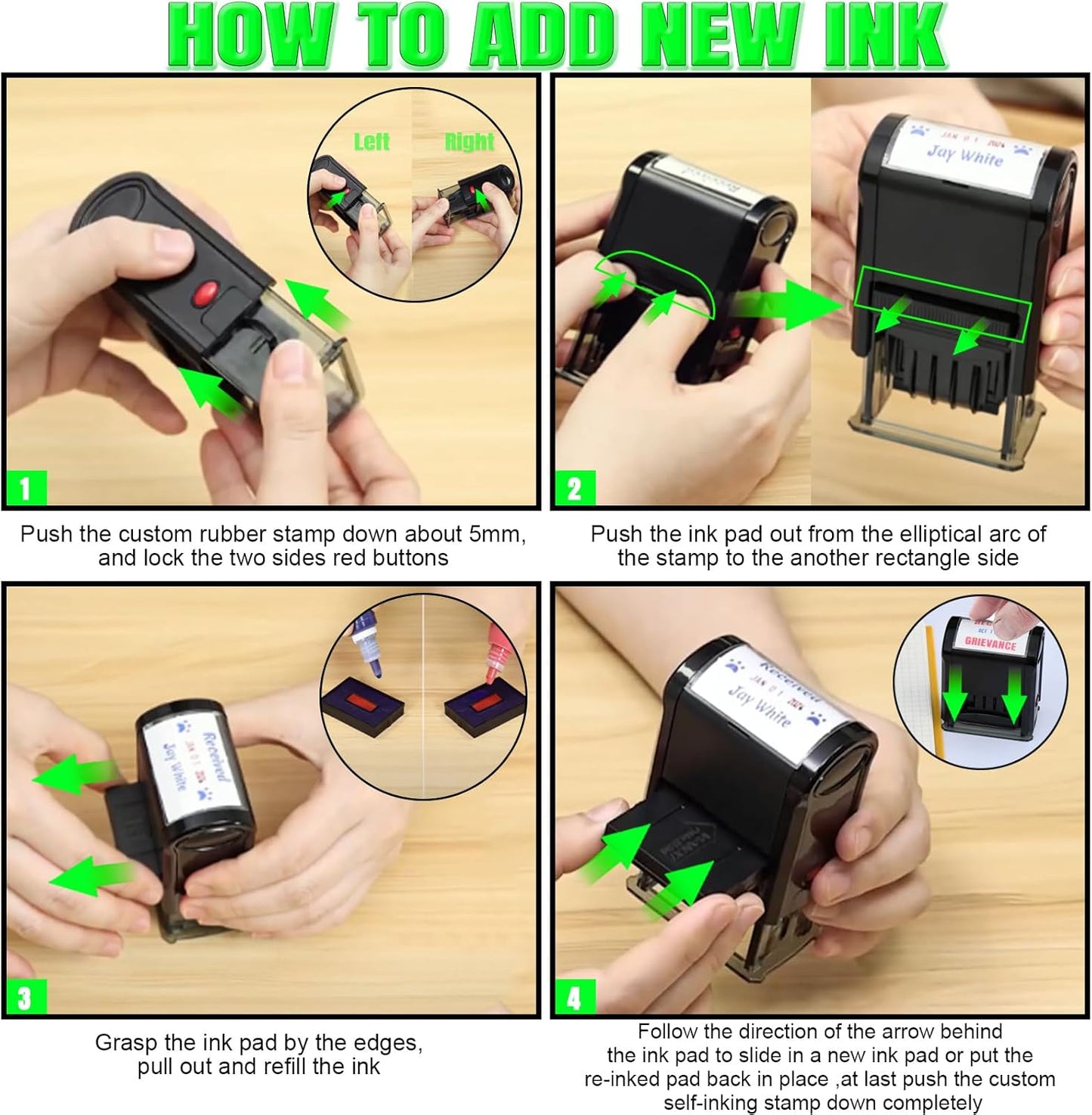 Custom-Date-Stamps Self Inking Stamp Personalized-Date-Stamp with Siganture Self-Inking Heavy Duty Date Stamper for Office Business,2-Color Ink Pads - Many Colors & Fonts (1 pcs Date Stamp)