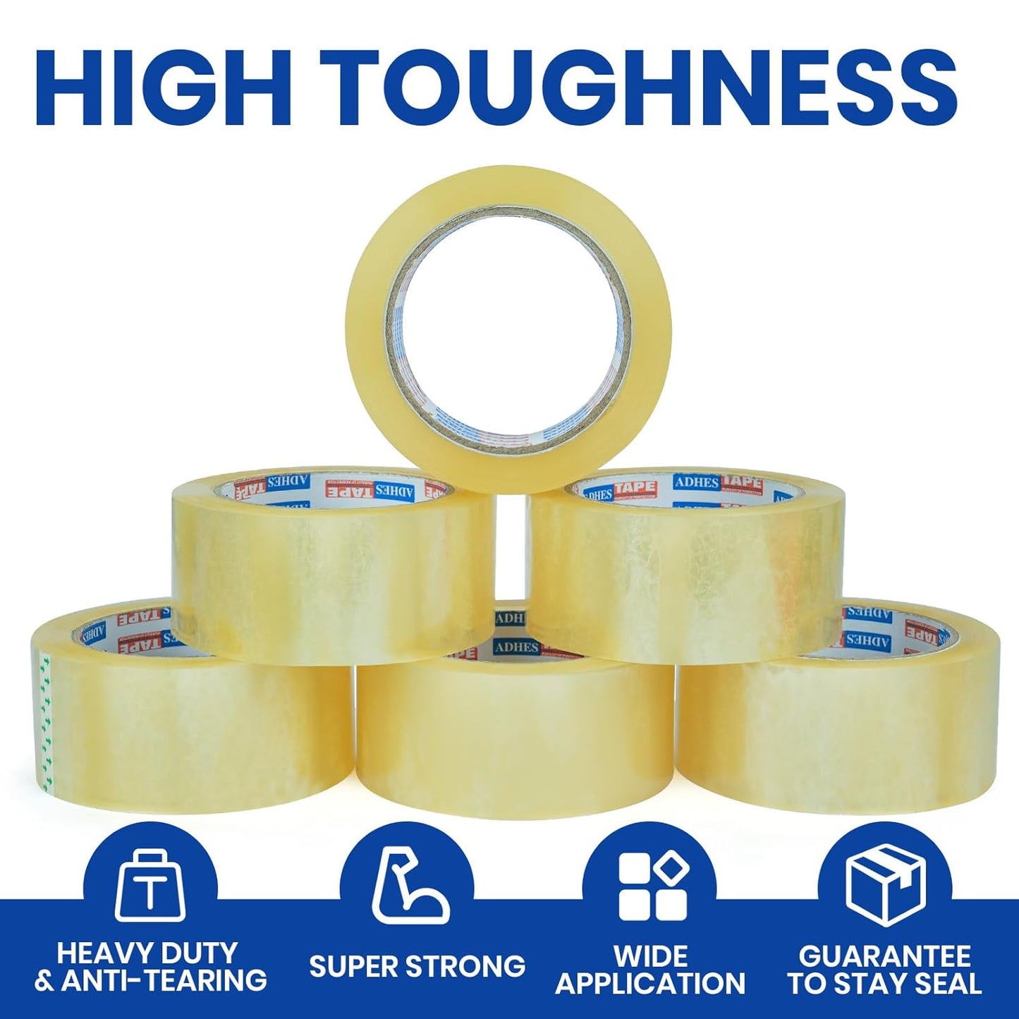 ADHES Packing Tape Shipping Tape Packaging Tape for Moving Boxes, 60yard Per Roll 1.88inch Width 2.7Mil Thickness