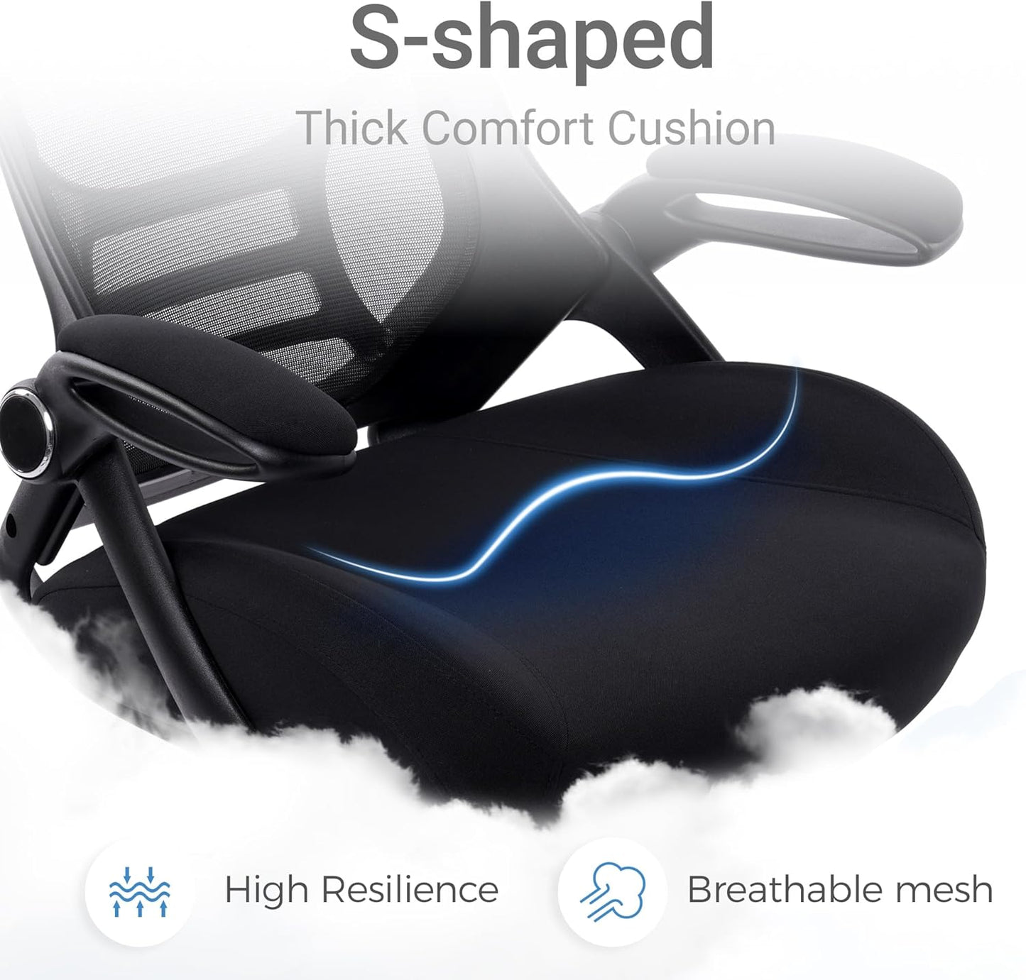 HYLONE Big and Tall 400lbs Heavy Duty Office Chair, 5" Thickened Seat Ergonomic Desk Chair with Adjustable Armrests, Home Office Computer Chairs for Long Hours Mesh Executive Chair(Black)