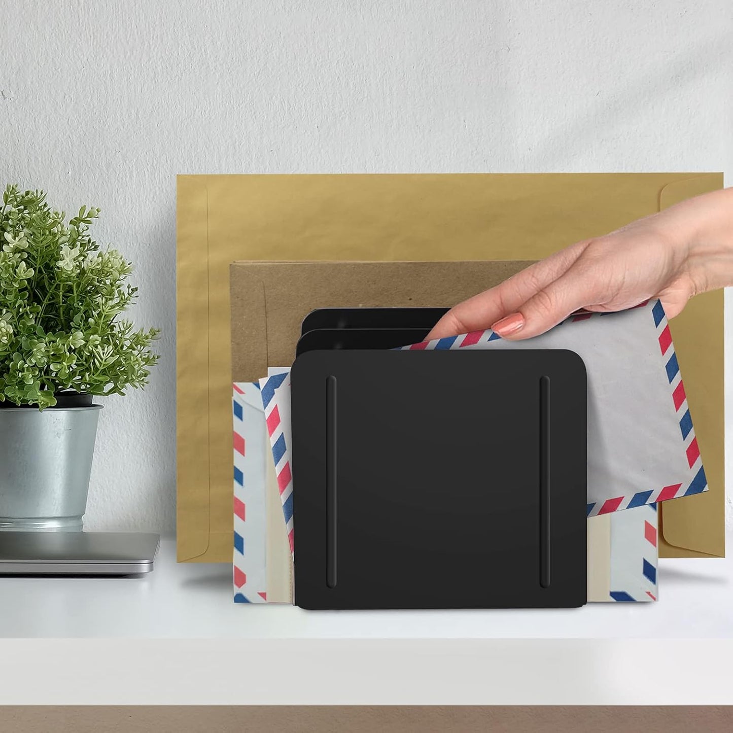 Acrimet 4 Section Vertical Metal File Sorter, Desktop File Organizer, Compact and Efficient Solution for Papers & Folders - Black Color