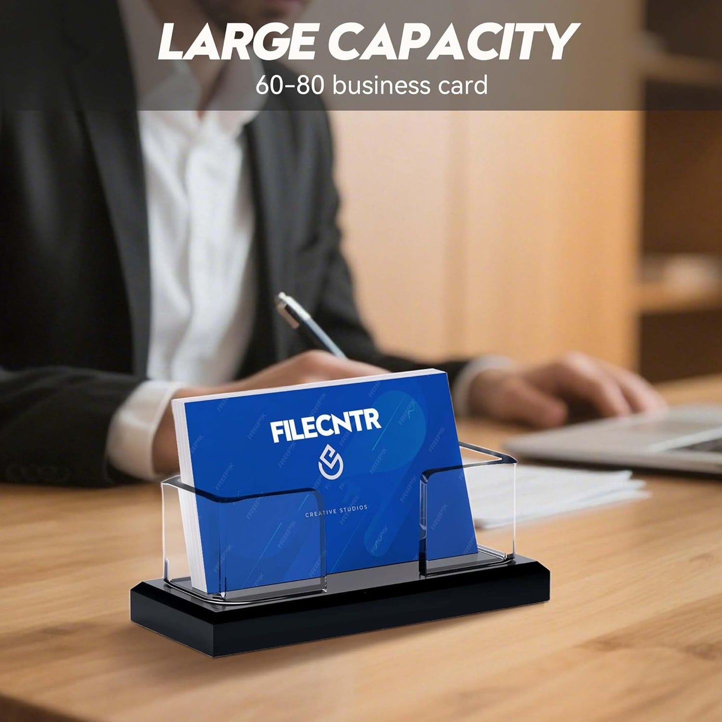 2 Pack Acrylic Business Card Holder for Desk,Clear Business Card Display Stand for Desktop, Business Card Organizer Card Stand