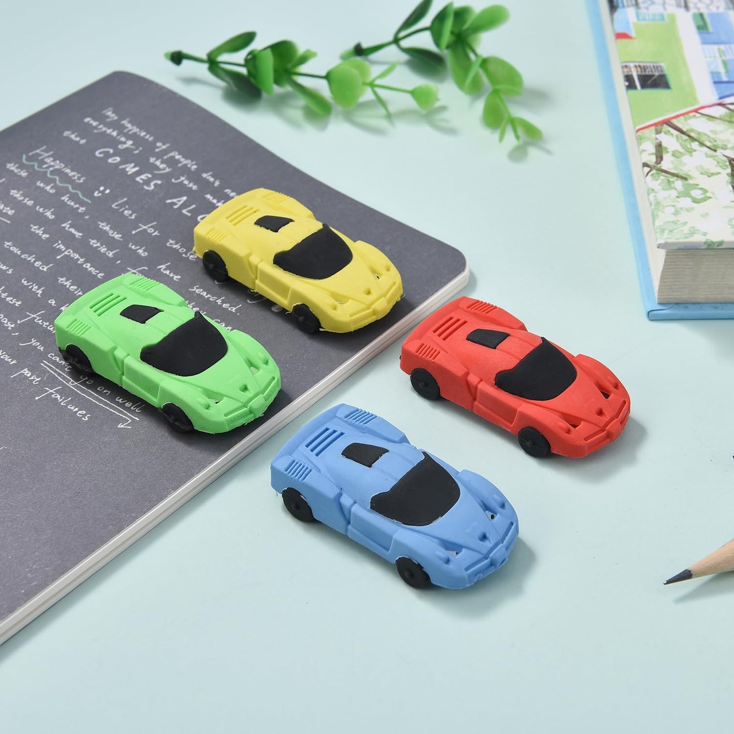 12 Pack Multicolor Plastic 3D Car Erasers for Kids, Fun Take Apart Erasers for School Supplies Prize Gifts Party Favors