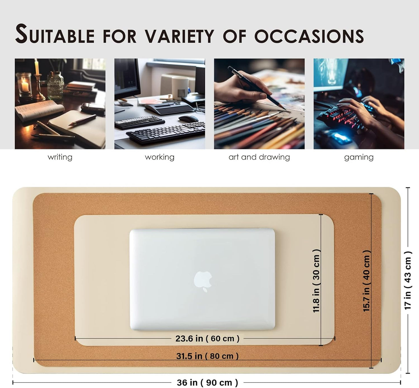 Compact Cork Desk Mat - Small Dual-Sided Desk Pad for Office and Home - Desk Organization and Accessories - Ideal for Large Mouse Pad and Small Desk Mats on Top of Desks(Beige,23.6"x 11.8")