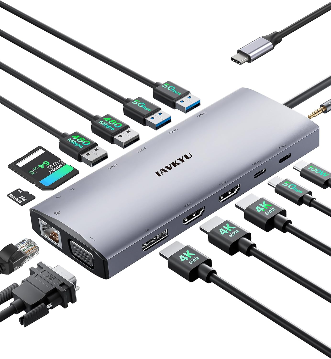 USB C Docking Station 4 Monitor,14 in 1 Laptop Docking Station 3 Monitor Quad Display USB C Hub Multiport Adapter with 2HDMI 4K+DP+VGA+Ethernet+6USB+100W PD+SD/TF+Audio,USBC Dock for Windows Laptop