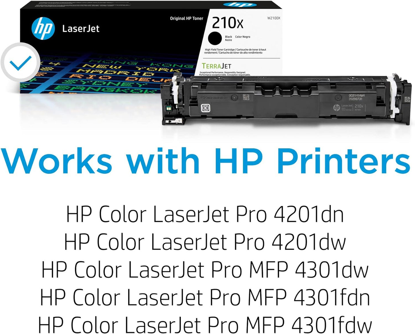 HP 210X Black High-Yield Toner Cartridge | Works Color Laserjet Pro 4201, Color Laserjet Pro MFP 4301 Series | W2100X