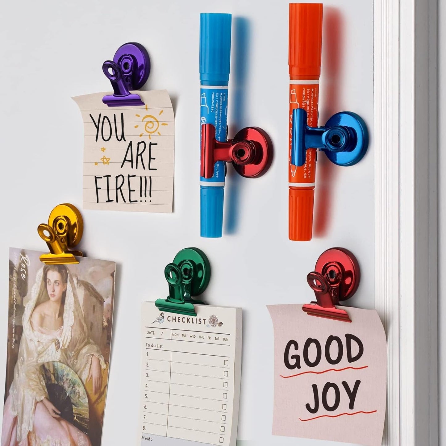 FINDMAG 48 Pack Magnetic Clips for Photo ANG Picture Display, Strong Scratch-Free Refrigerator Magnets, Heavy Duty Clips for Picture Hanging, Whiteboard, Kitchen, Office, School Use.