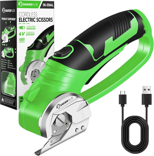 Cordless Electric Scissors,4V Rechargeable Cardboard Box Cutter Heavy Duty Fabric Scissor with Safety Lock & LED Light,Power Rotary Cutter for Leather Carpet Plastic Cutting,Sewing,Crafting