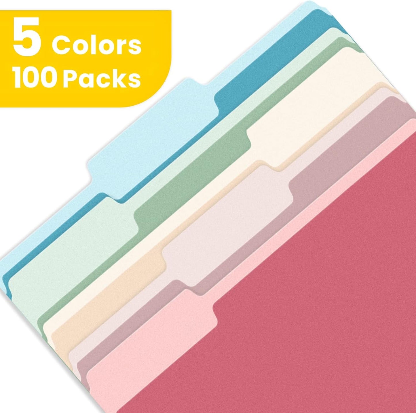 SUNEE File Folders Letter Size Retro Colors, 100 Pack Folders for Documents 1/3-Cut Tabs, Colored File Folders Office Home School for Documents Files Paper