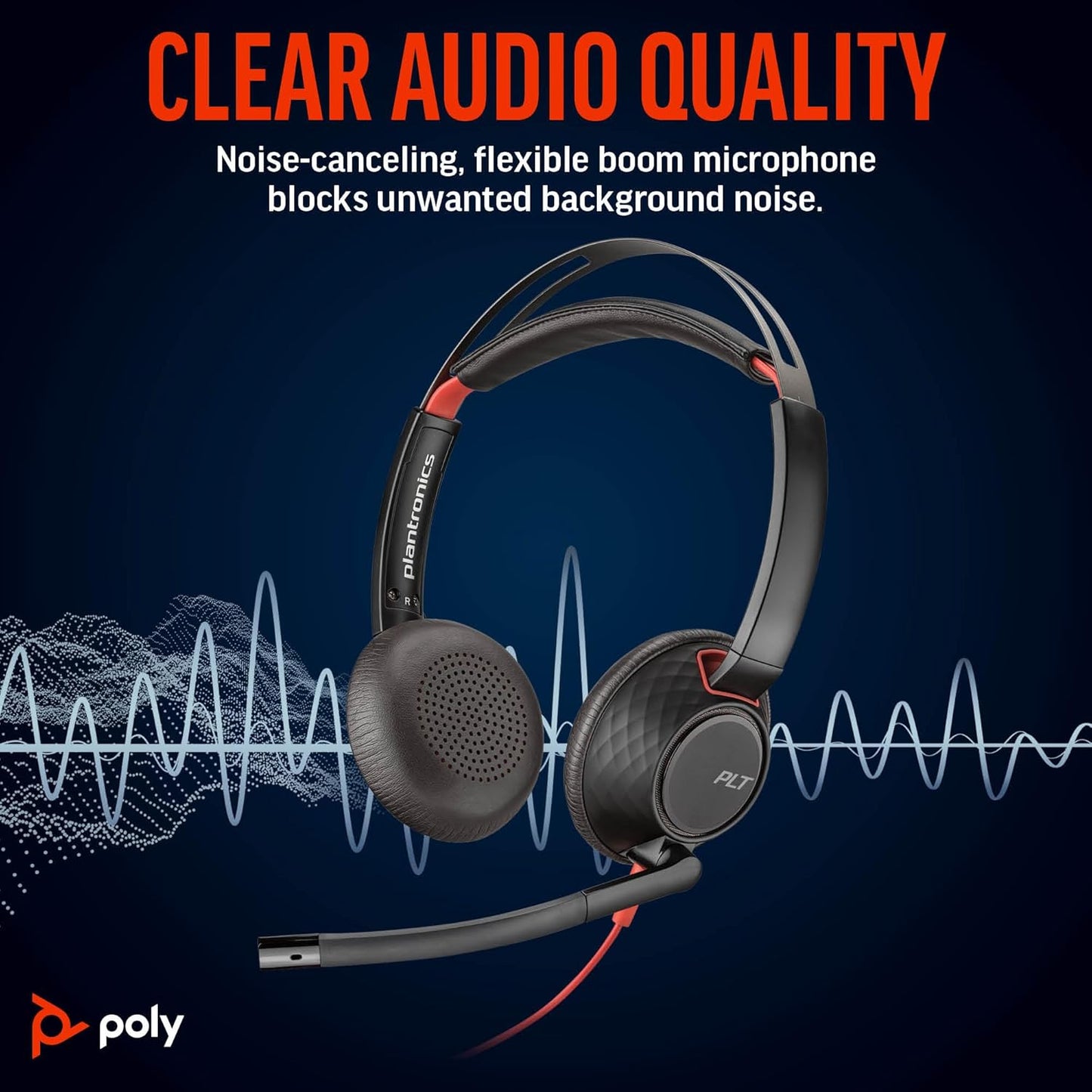 Poly Blackwire 5220 Wired Headset (Plantronics) Flexible Noise-Canceling Boom Mic Ergonomic Design - PC/Mac, Mobile via USB-C, USB-A, 3.5mm - Works w/Teams, Zoom - Amazon Exclusive (9P7X6AA)