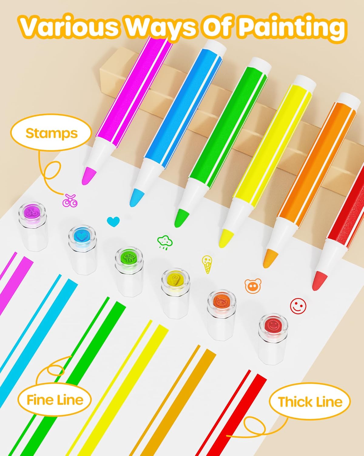 D-FantiX 36 Colors Washable Markers for Kids, Stamp Markers Coloring Set with Coloring Books and Stand Portable Box, Back to School Supplies for Girls Boys, Kids Road Trip Activities