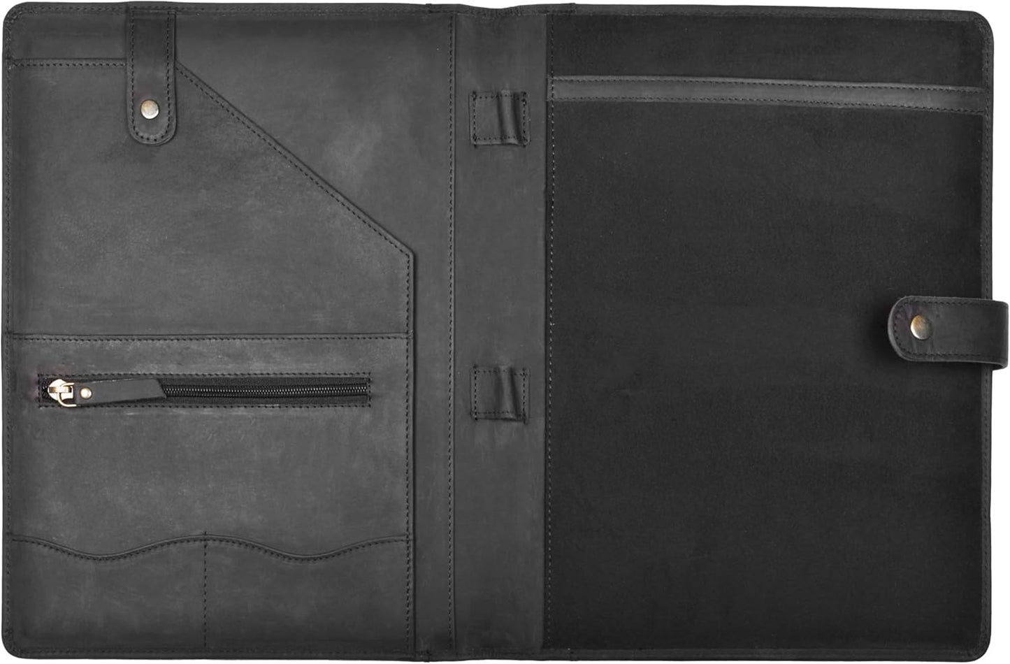 Genuine Leather Portfolio – Sleek Black Professional Organizer & Resume Folder, Antique Leather Business Document Padfolio with Writing Pad, Ideal Gift for Men & Women