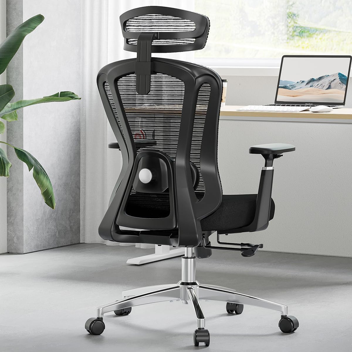 Farini Office Chair Ergonomic Desk Chair, High Back Computer Chair with Wheels, Home Sutdy Chair for Heavy People, Office Chair Adjustable Seat Depth, 3D Armrests and Adjustable Headrest, Black