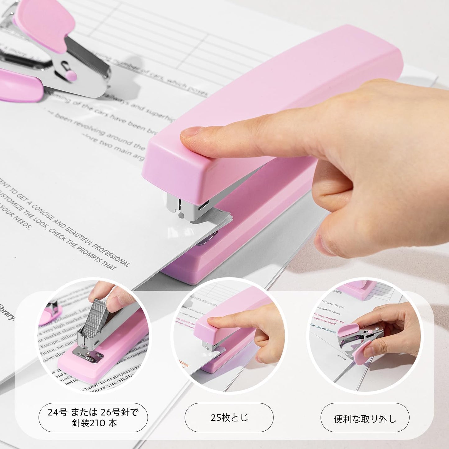 Deli Stapler, Desktop Stapler, Office Stapler, 25 Sheet Capacity, Includes 1000 Staples and Staple Remover, Pink
