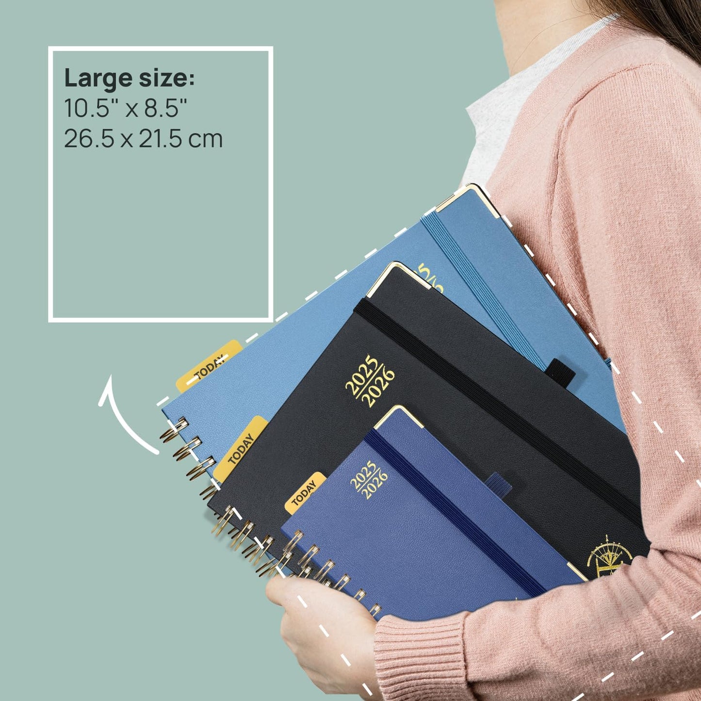 POPRUN Academic Planner 2025-2026 (July 2025-June 2026), Daily Weekly and Monthly Appointment Book (Wirebound Hard Cover - 10'' x 8'') with Hourly Time Slots, Tabs, 100 GSM - Midnight Green