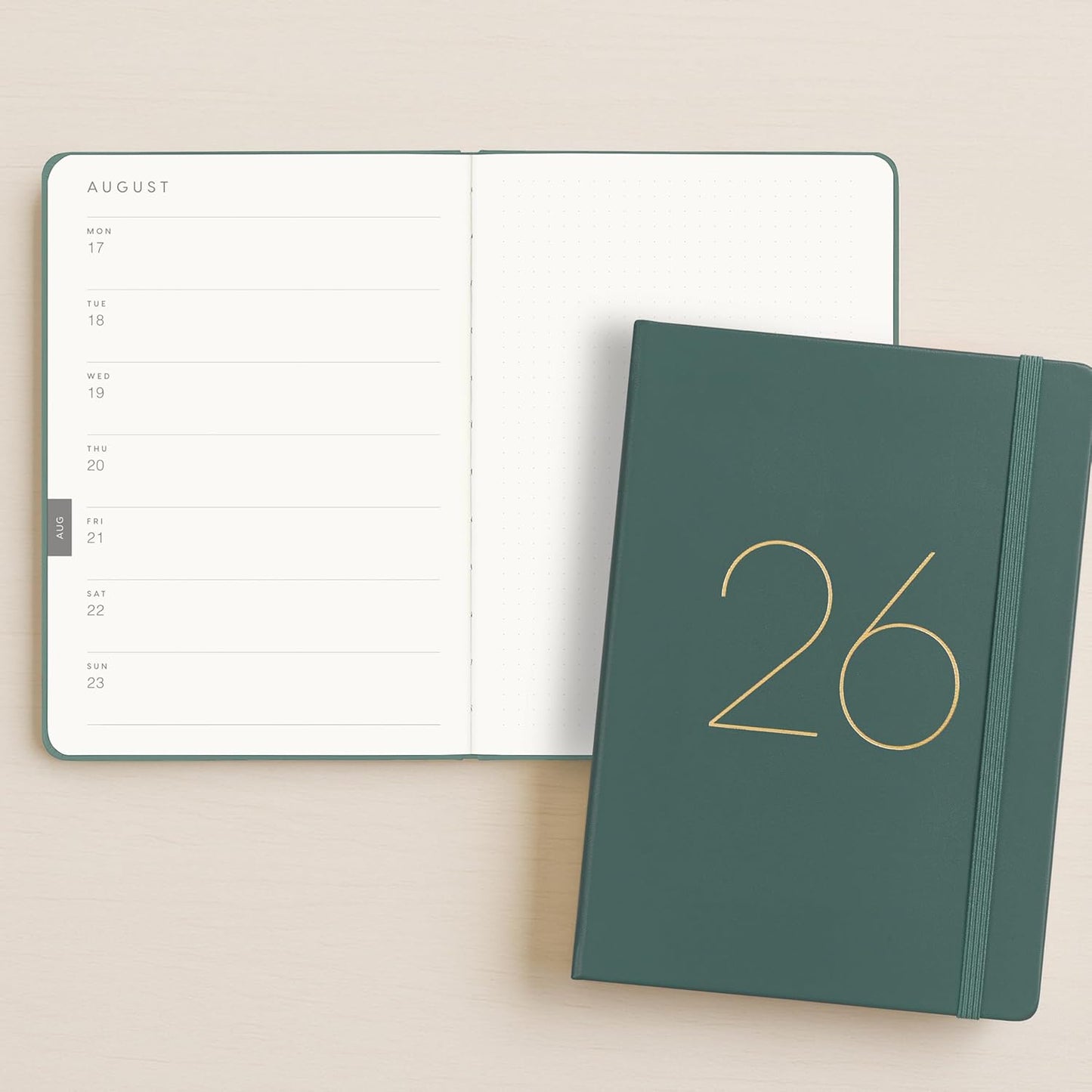 And Per Se 2026 Planner-Daily, Weekly & 15-Monthly Leather Hardcover Planner, 5.7" x 8", Daily Schedule, Monthly Tabs, 100 GSM Thick Paper, Back Pocket(Green)