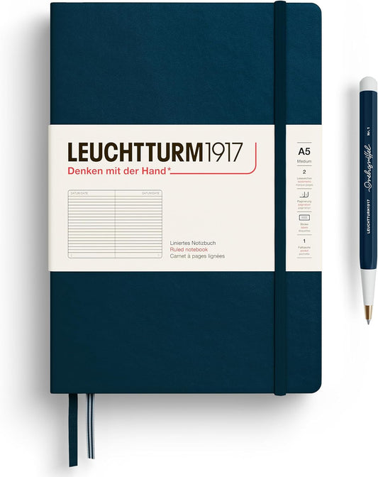 LEUCHTTURM1917 - Notebook Hardcover Medium A5-251 Numbered Pages for Writing and Journaling - Thinking Ahead (Ruled Paper, Deep Sea)