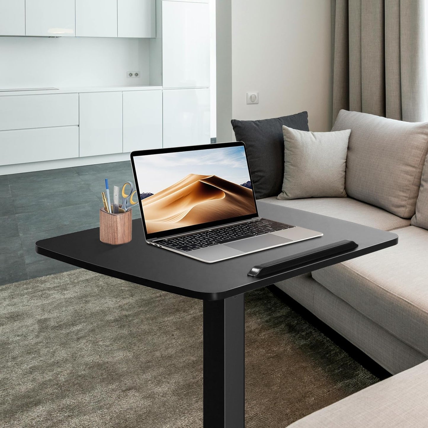 Mobile Standing Desk with 45° Tilting Desktop, Portable Rolling Standing, Height Adjustable Sit Stand Foldable with Wheels, Mobile Desk Workstation for Home Office (Black, Large)