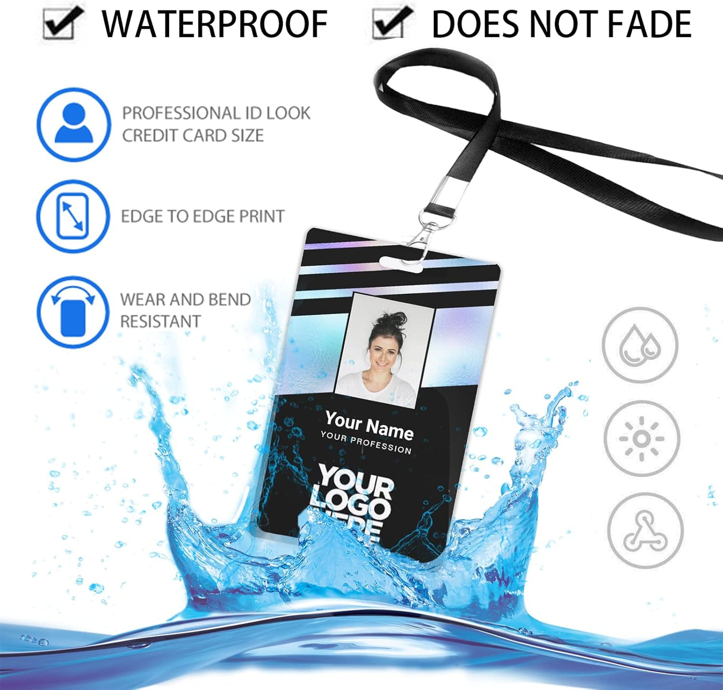 Custom Id Badge, Personalized Employee Photo Identification Card with Lanyard, Durable ID Card for Office Worker Doctor Nurse Student-Vertical-Template1