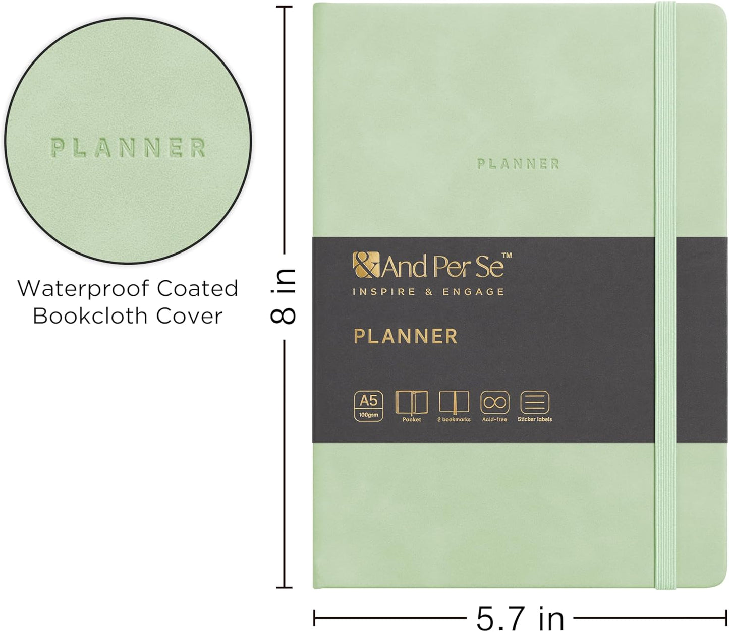 And Per Se Undated Academic Planner, A5 Weekly Calendar Planner, 72 Weeks Hardcover to Track Goals, Teacher Student Planning Book with Monthly Tab Stickers & Back Pocket (Light Green)