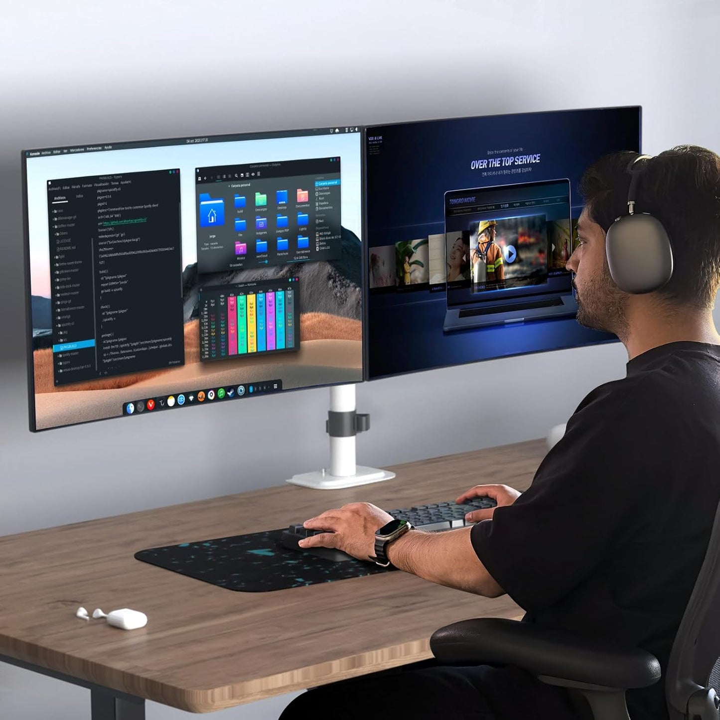 Suptek Dual Monitor Desk Mount, Adjustable Dual Monitor Arm for 2 Monitor Screens up to 42 inch, Extra Tall 15.75" Pole Monitor Stand for Desk, Holds up to 22 lbs,White(MD9442LW)