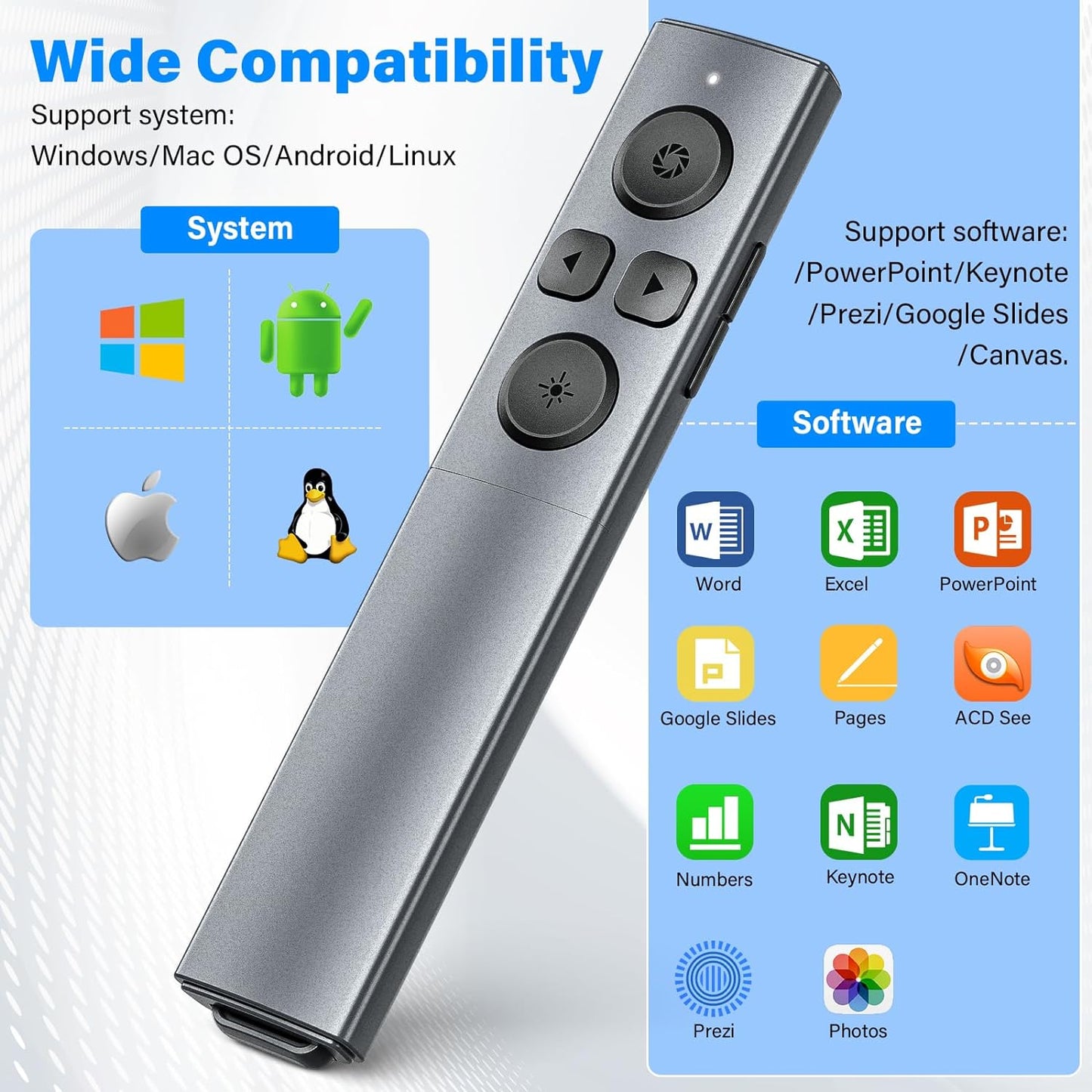 2-in-1 USB Type C Presentation Clicker, Rechargeable Wireless Presenter Remote, Clicker for PowerPoint Presentations, Pointer for Presentations Slide Advancer with Volume Control for Mac,Computer, PPT