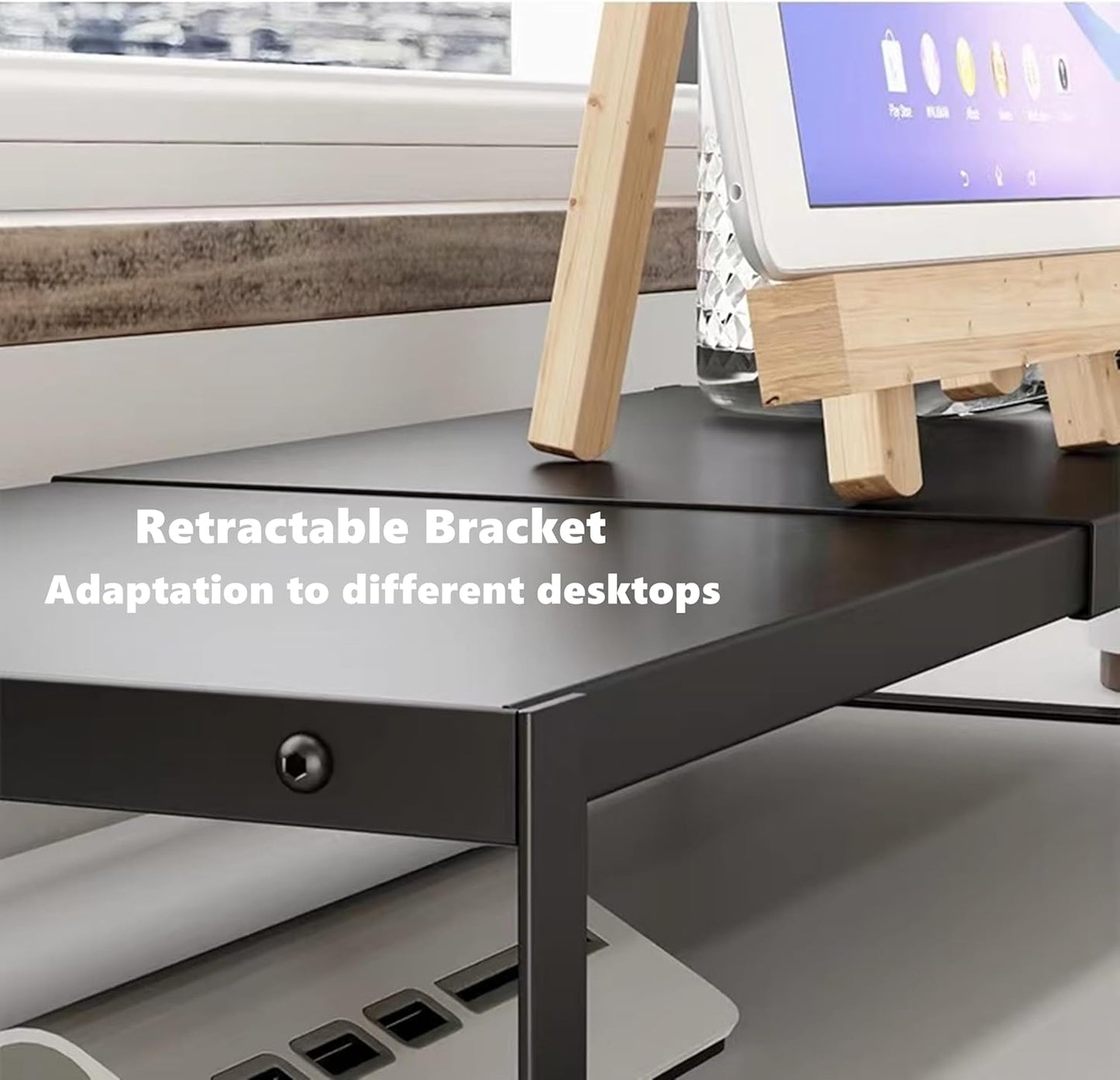 Adjustable Metal Monitor Stand - 11.6"-21.3" Ergonomic Desktop Riser for Computer/Laptop/TV, Heavy-Duty Office Shelf with Space-Saving Design (Black)
