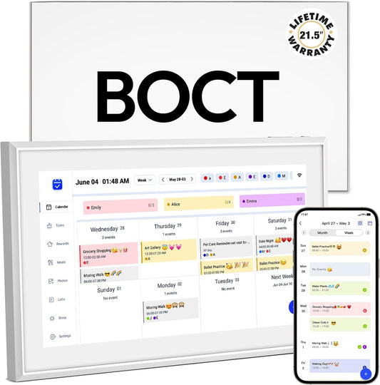 BOCT 21.5'' Digital Calendar Wall - 32GB Memory Touch Screen Chore Chart Smart Calendar,Digital Planner,Auto-Sync,APP Control,Interactive Family Schedules, Gift for Mother