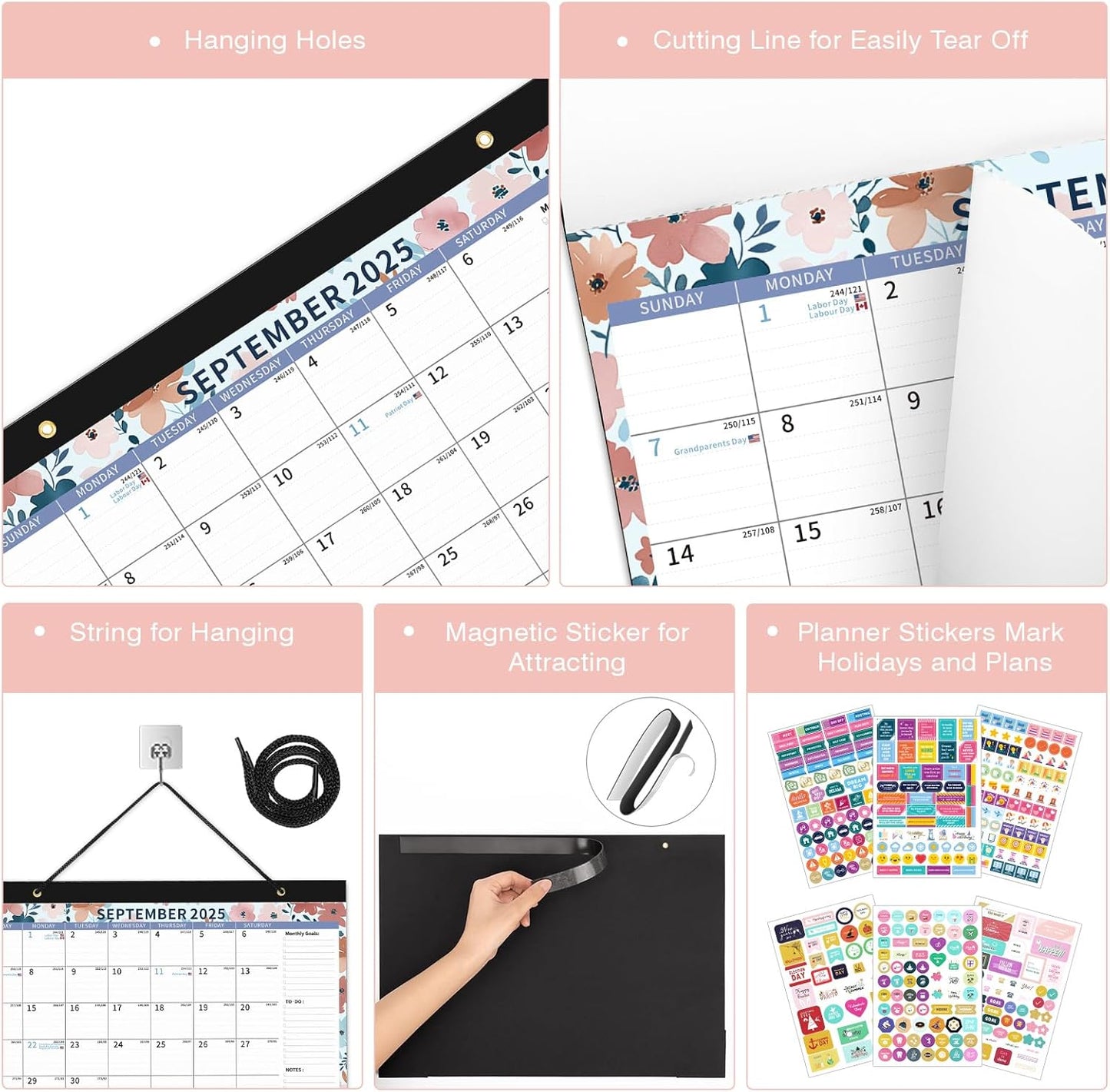 Ospelelf Desk Calendar 2025-2026, Magnetic Fridge Wall Calendar, 18 Month Monthly Large Calendar Planner with Plastic Cover 17" X 12", July 2025 to December 2026 Ditsy Floral