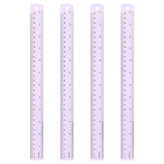 HARFINGTON 4pcs Metal Straight Ruler 30cm Metric SAE Aluminum Alloy Measuring Rulers Scale Tool with Hole for Measure Study Reading Classroom Office, Purple