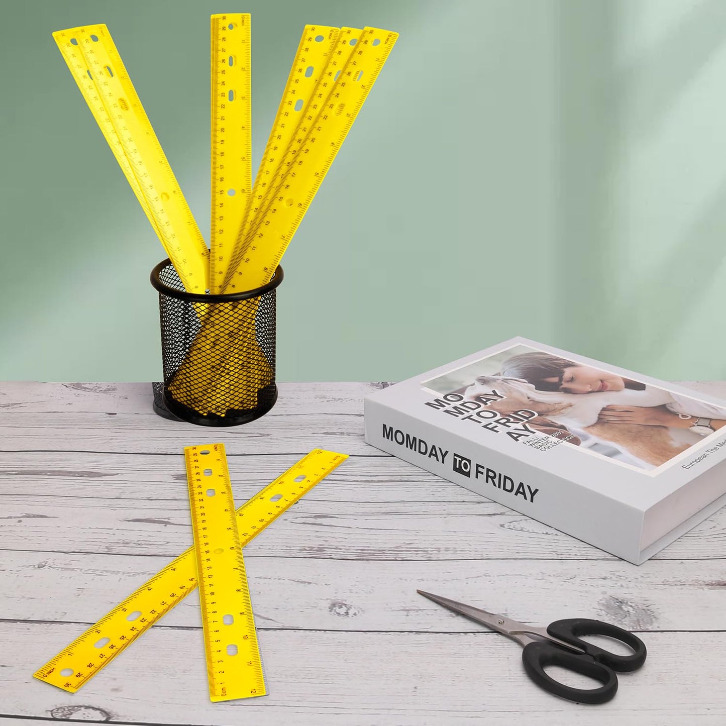 200 Pack 12 Inch Plastic Rulers Bulk, Yellow Plastic Ruler, Yellow Ruler with Dual-Scale Measurement, Easy to Store, for Home, Office, Practical Use by KUKLIPJIM