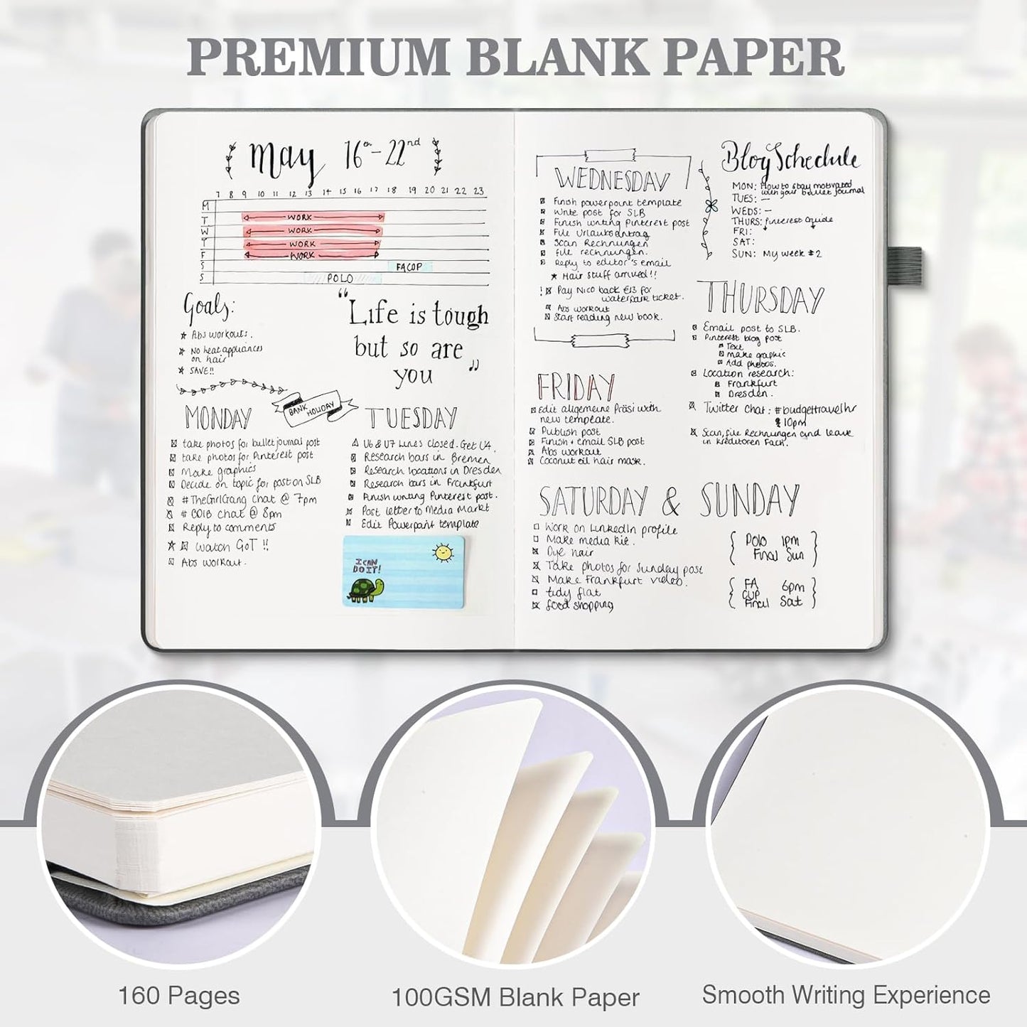 Blank Journal Notebook, 3 Pack A5 Sketch Book, Hardcvoer Sketchbook for Drawing with 100GSM Thick Paper, Leather Journal for Writing, Unlined Journal for Women, Men, School, 160 Pages, 5.7" x 8.4"