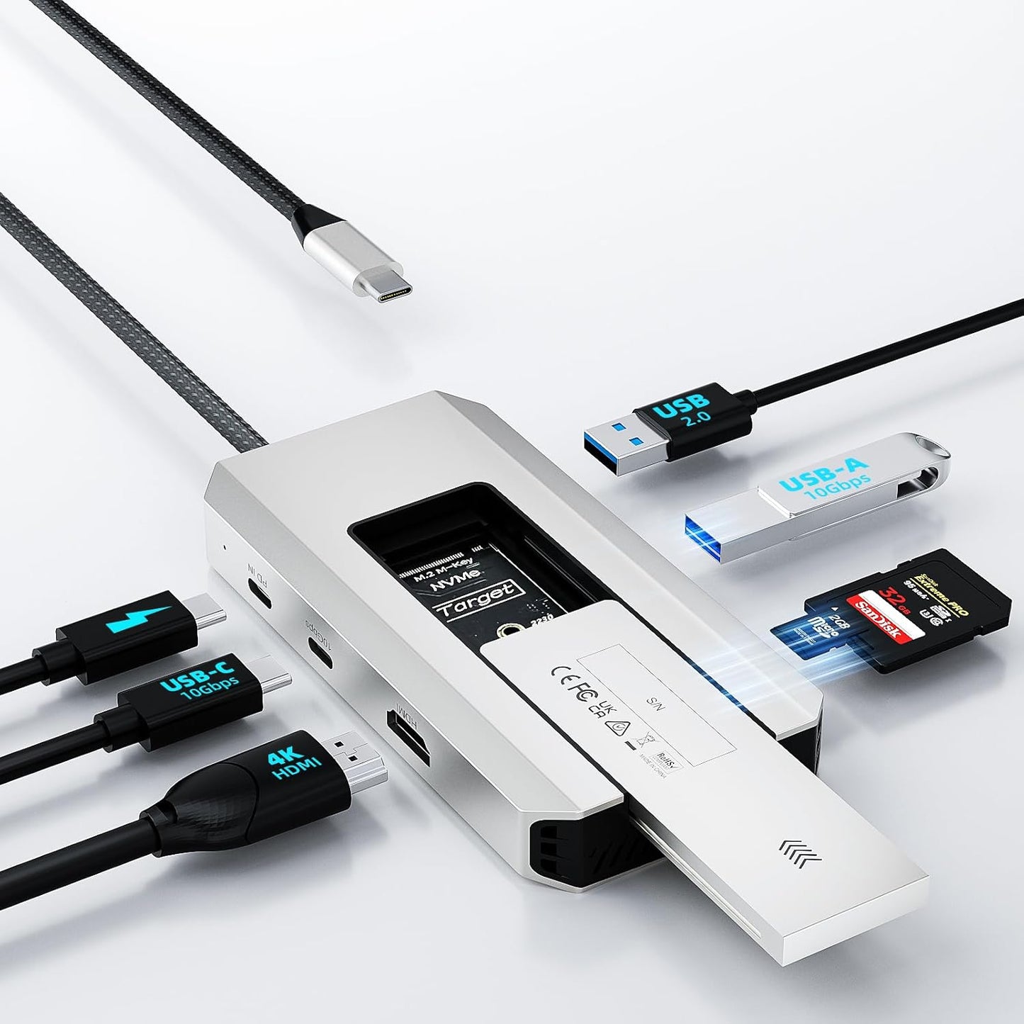 WAVLINK USB-C Hub, 10Gbps USB-C Hub with M.2 PCIe/SATA SSD Port, HDMI, 100W PD, USB-A&C 3.2/2.0, SD&TF Compatible with MacBook/Chromebook/Dell/HP/Lenovo