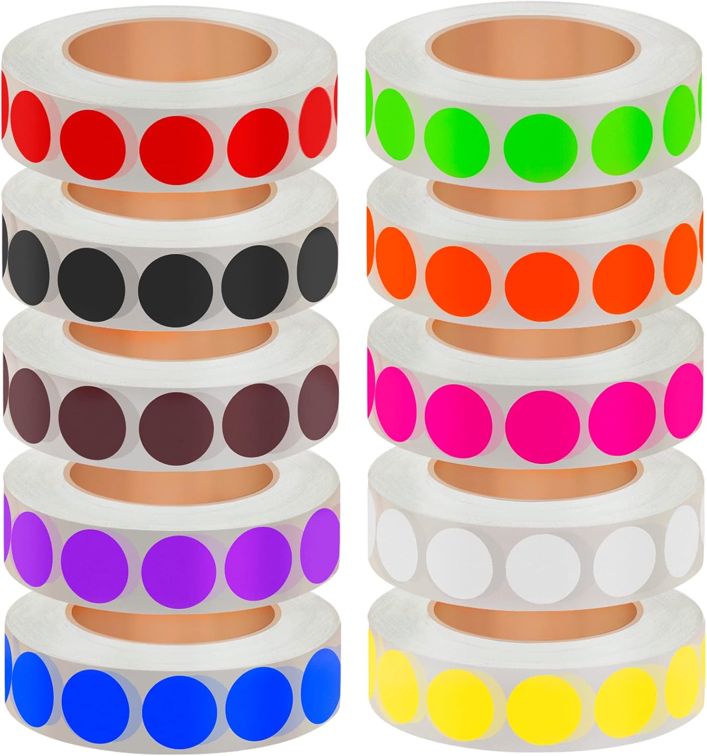 1/2 Inch Solid Round Color Coding Labels Roll, Self-Adhesive Circle Dot Sticker 10 Assorted Colors for Inventory and Home Organize, File Classification, 10 Colors (10000)