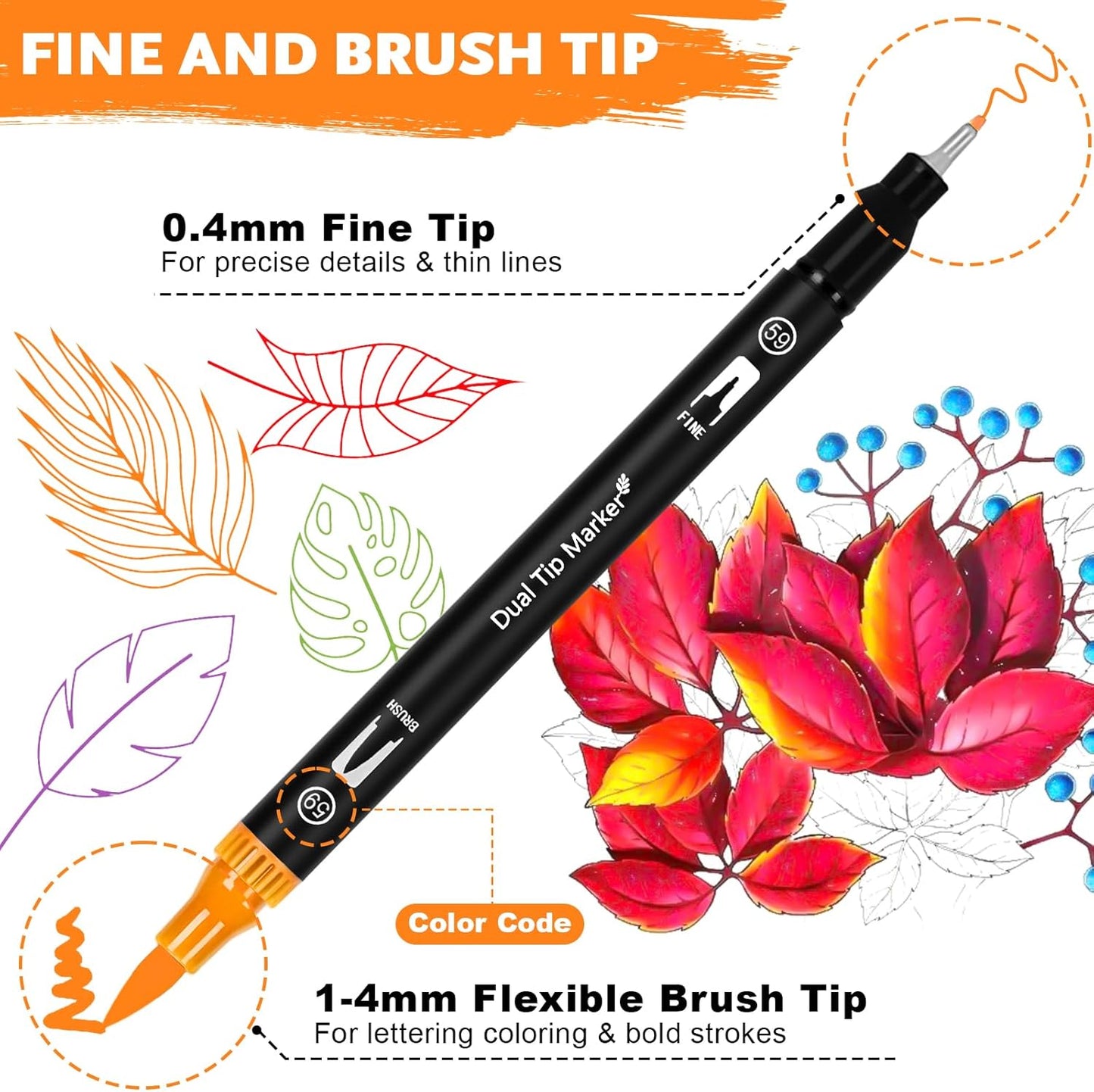 Dual Brush Marker Pens,168 Colors Art Markers Set with Fine & Brush Tip for Kids Adult Coloring Book, Bullet Journaling, Drawing, Note Taking, Planner, Hand Lettering, Calligraphy, Art Supplies Kit