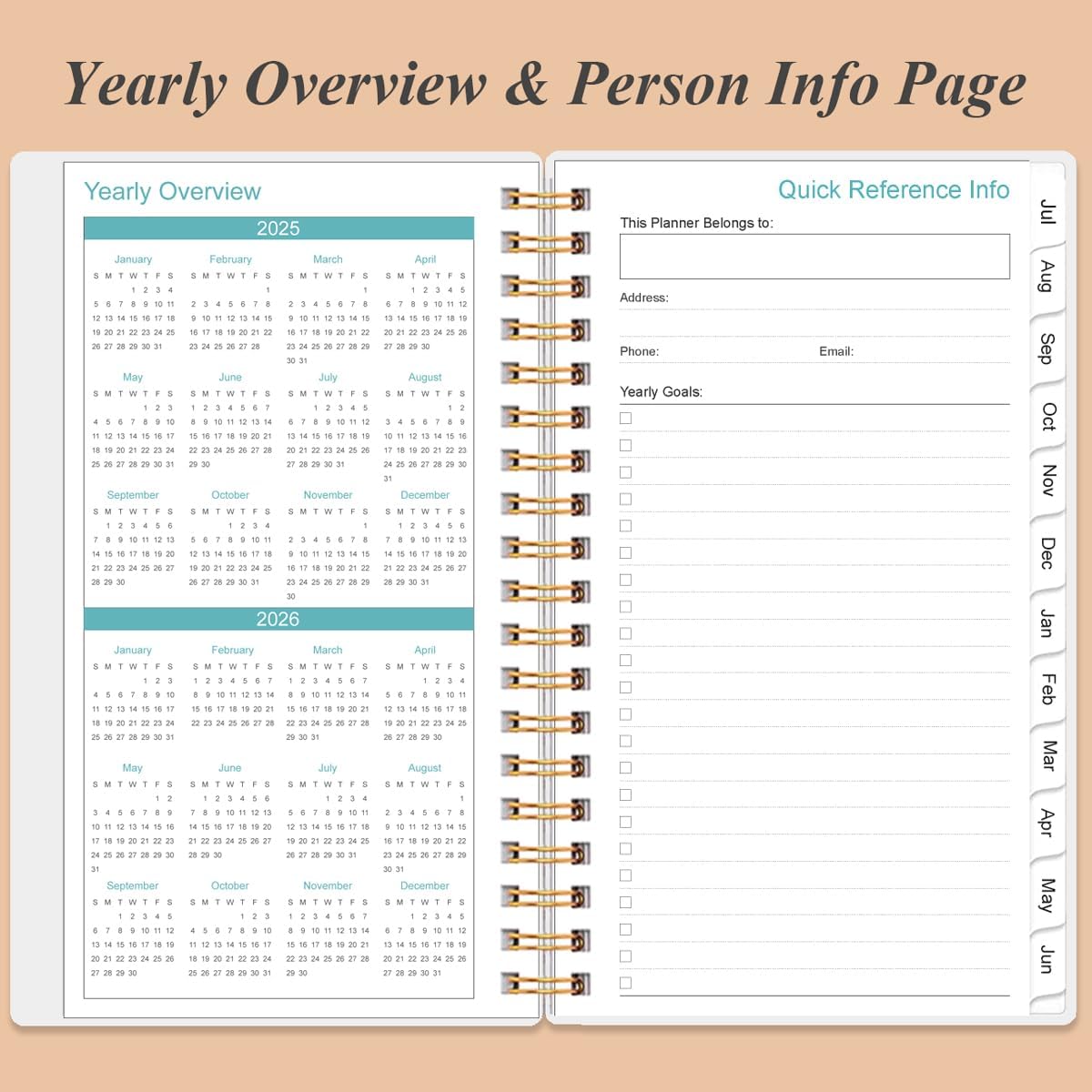 2025-2026 Pocket Planner/Calendar - 25-26 Planner from July 2025 - June 2026, Planner 2025-2026 with 12 Tabs, Twin-Wire Binding, Inner Pocket, 3.75" x 6.75, Rose Leaf
