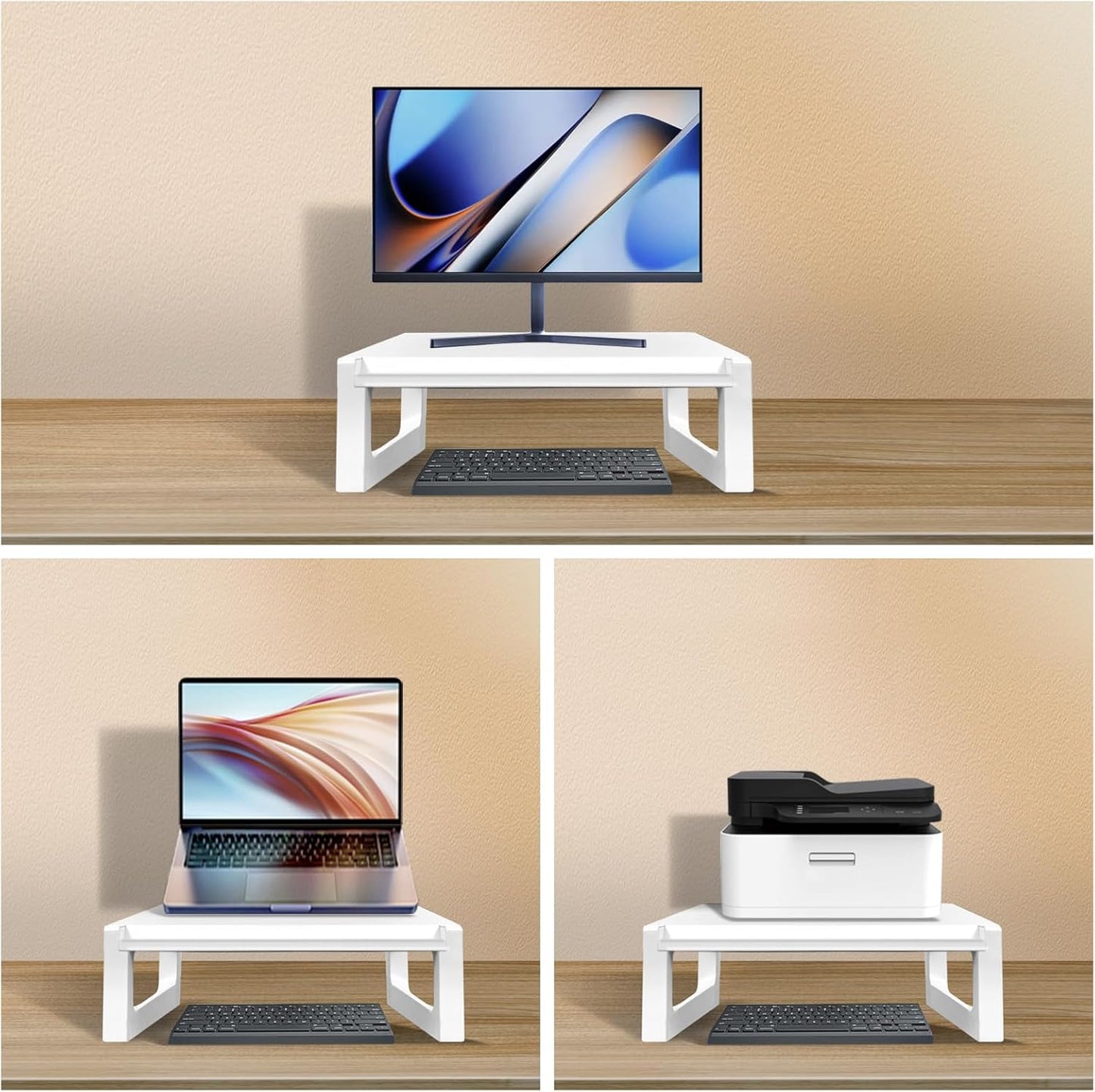 Monitor Stand Riser – 16-Inch Computer Monitor Stand with Multifunctional Slot, Multi-Purpose Desktop Storage for Laptop, Printer, TV