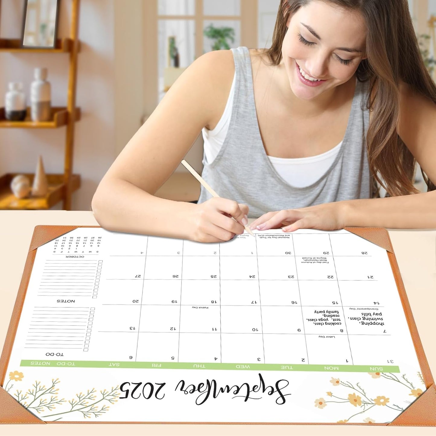 Desk Calendar 2025-2026 with Desk Mat – 22" x 17" Large Desk Pad Calendar Runs From Sep 2025 to Dec 2026, Floral Design Desktop Calendar for Home, Office