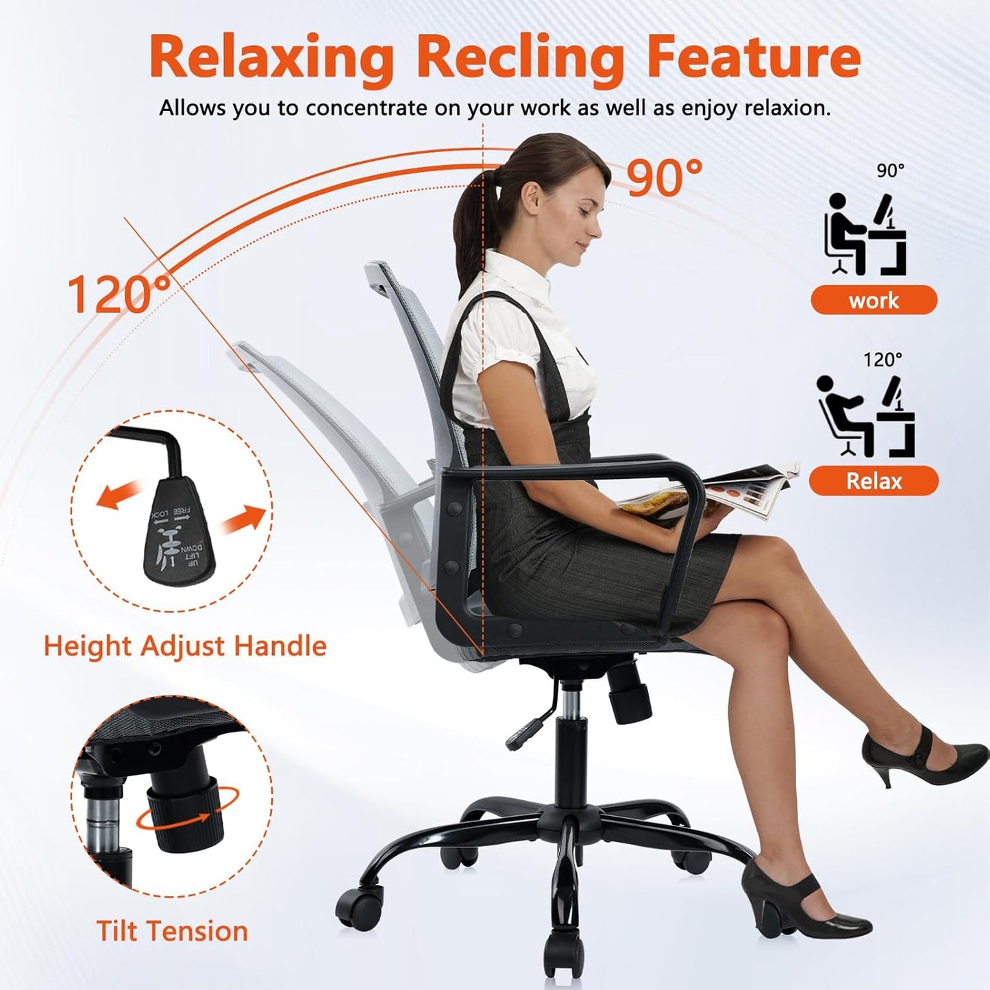 CLATINA Ergonomic Office Desk Chair - Mesh Office Chair with Adjustable Lumbar Support, Rolling Comfortable Computer Task Chairs with Arms for Home Conference-Gray, 4 Pack