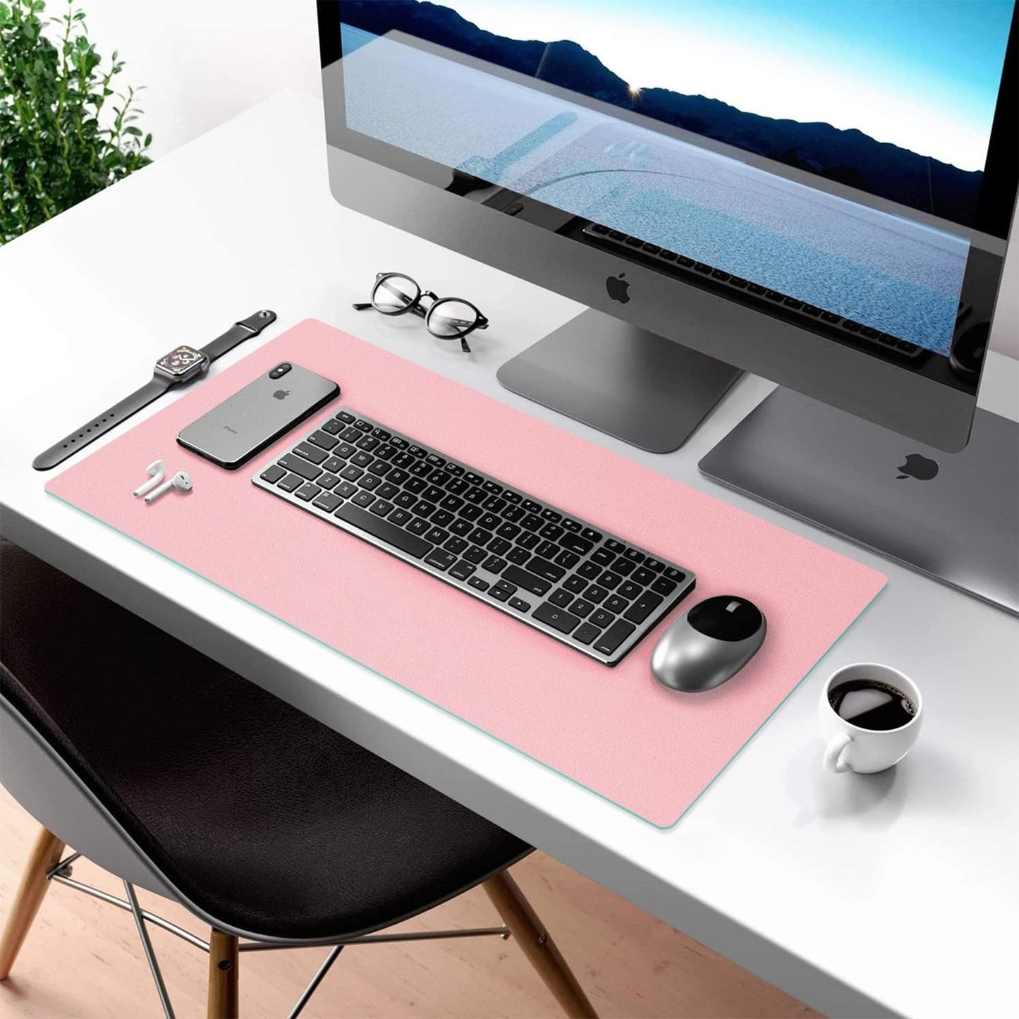 Desk Mat Large Protector Pad - Multifunctional Dual-Sided Office Desk Pad,Smooth Surface Soft Mouse Pad, Waterproof Desk Mat for Desktop, Pu Leather Desk Cover for Office/Home(Pink, 31.5" x 15.7")