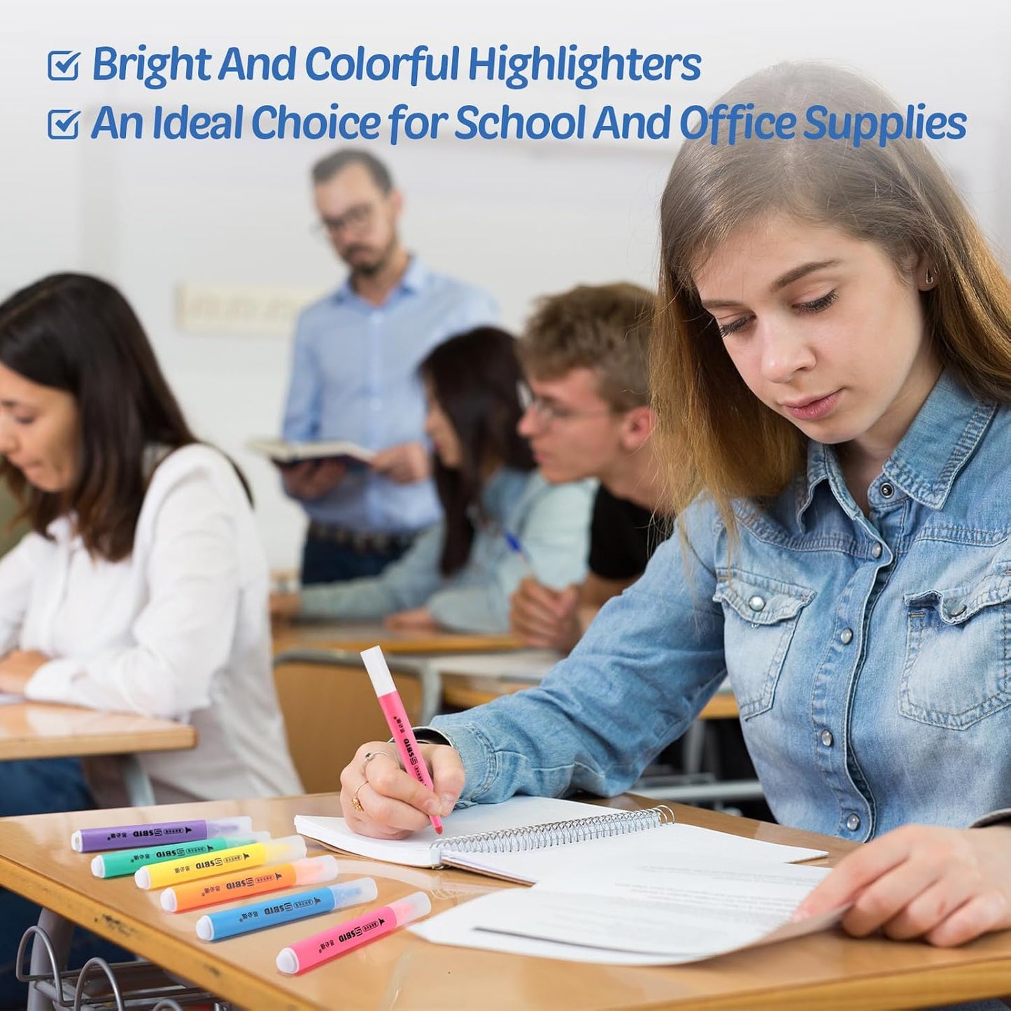 120 Pcs Highlighters Bulk 6 Assorted Colors Chisel Tip Pack Highlighter Set Fluorescent Highlighters Quick Drying Highlighter Markers Pens for School Classroom Office Home