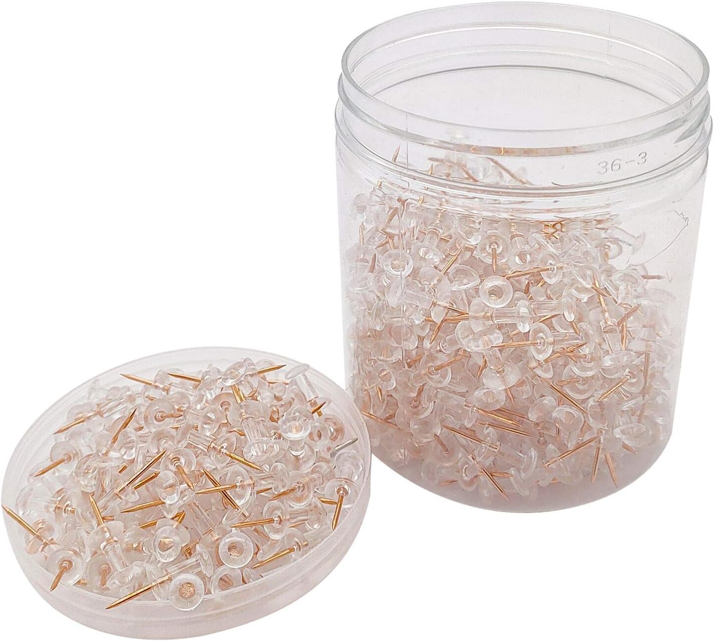 Clear Push Pins 600pcs Standard Thumb Tacks with Rose Gold Steel Point Transparent Plastic Head Pins for Hanging Photo Posters Craft Marking Map Wall Cork Board