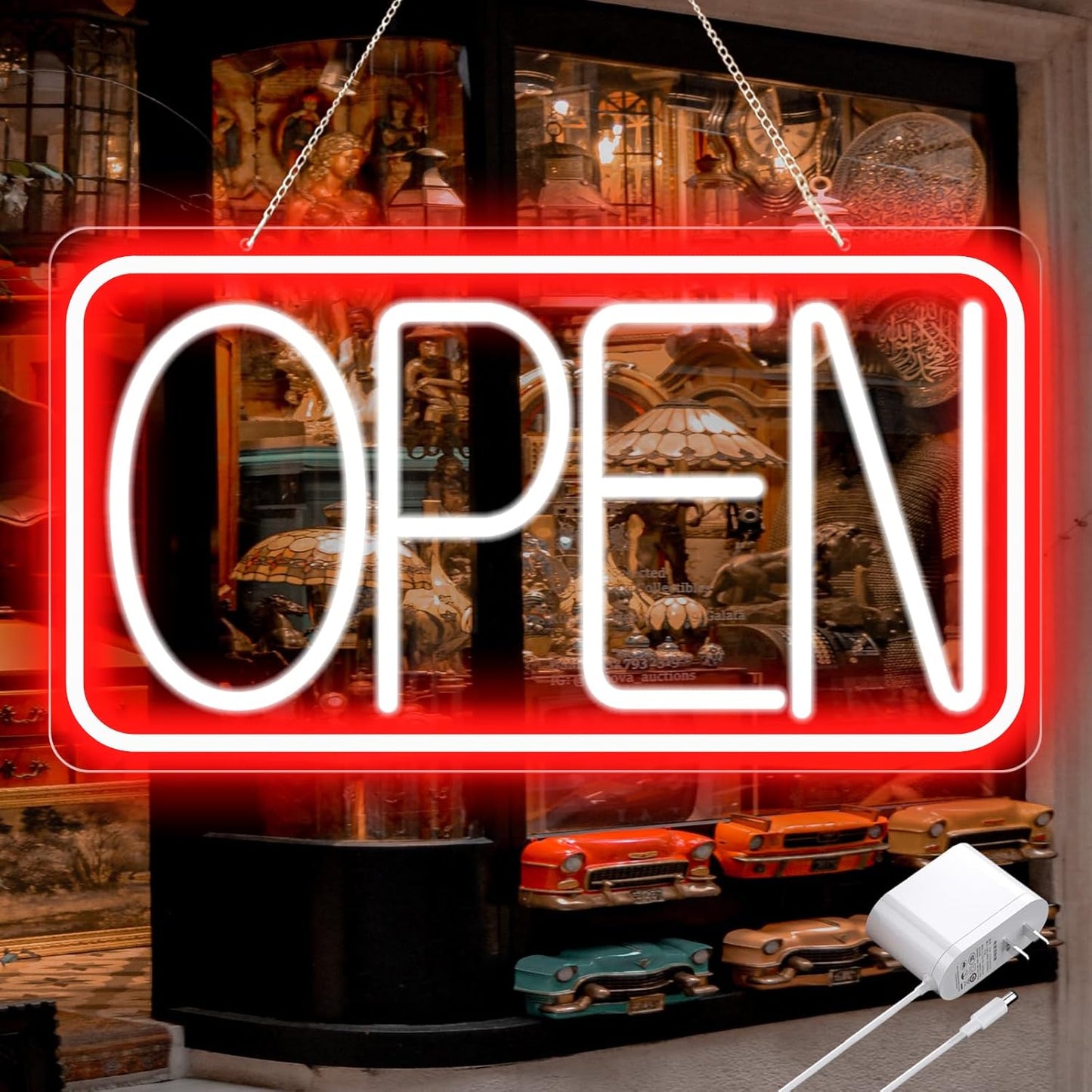 16.5" X 9" Led Neon Open Signs for Business Ultra Bright Plug In Electric Light Up Open Signs with ON/OFF Switch and 12V/2A AC Adapter for Storefront Window Bar Salon Coffee Stores (Red/White)