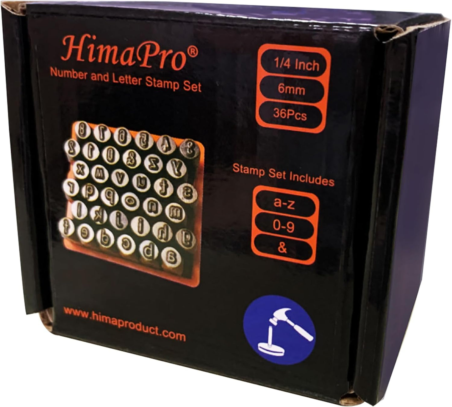 HimaPro Letter & Number Stamp Set(36 pcs Industrial Grade Lower case 'a'-'z' & '0'-'9') in a Plastic Square-Shaped Box (6mm 1/4 Inch)