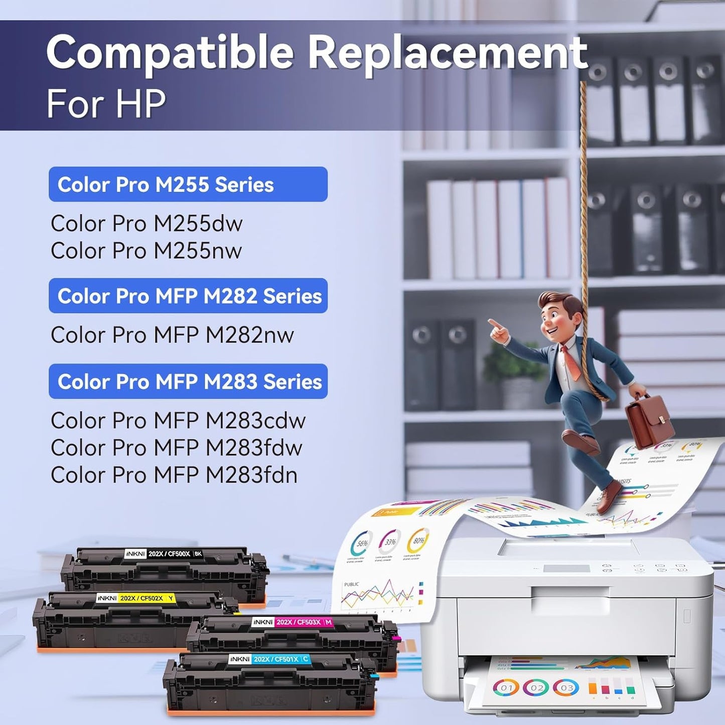 202X Toner Cartridges CF500X - Compatible Replacement for HP 202X 202A for Color Laserjet Pro MFP M281fdw M254dw M281fdn M281cdw M280nw M254dn M254nw High Yield Toner Cartridge CF500A (with Chip )