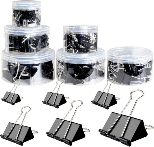 208 Pack Binder Clips Paper Clamps Assorted Size (Black) with Box, Jumbo, Large, Medium, Small, Mini and Micro,6 Sizes for Office, School and Home