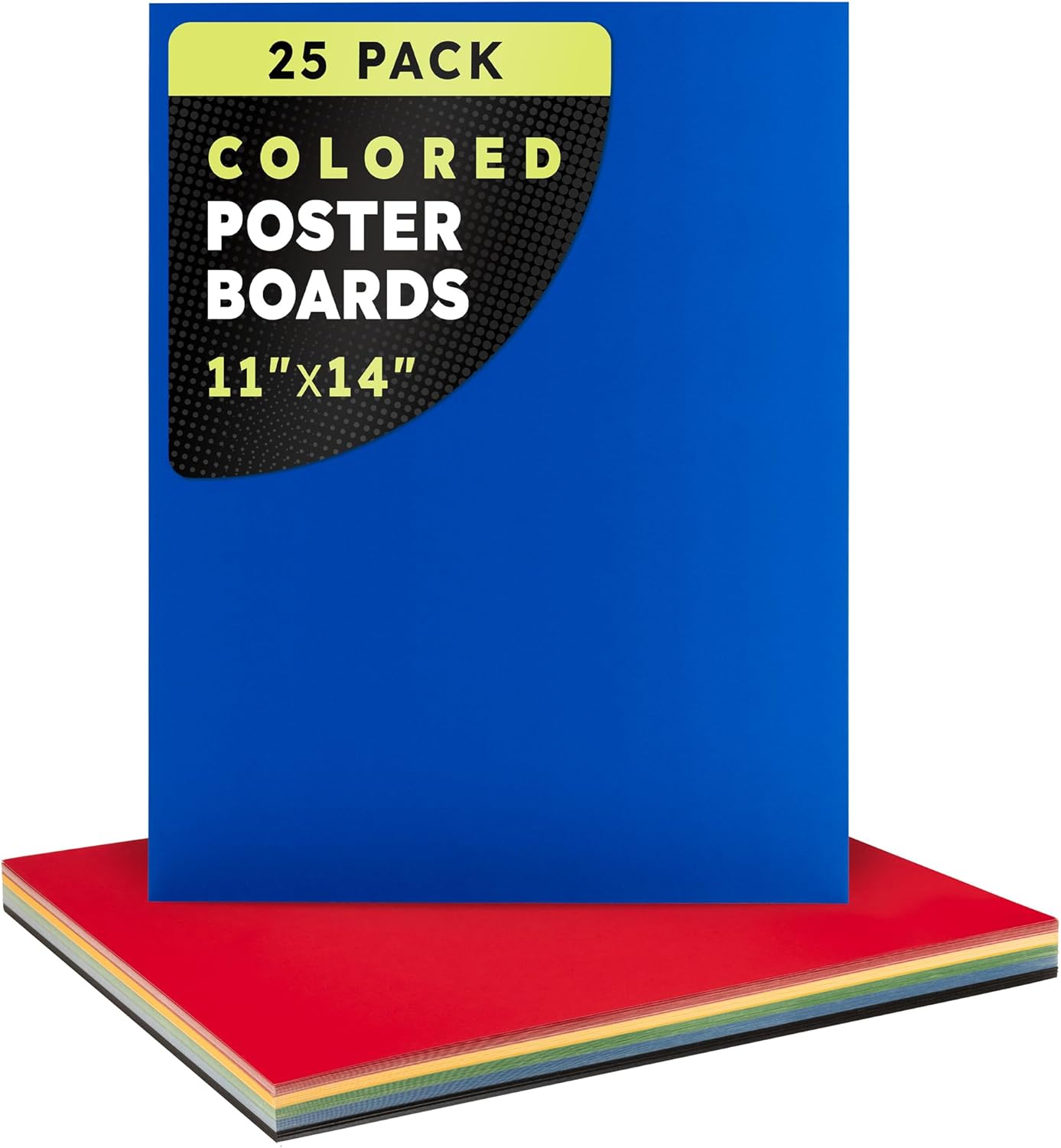 Hygloss Medium Colored Poster Board 11x14 - 25 Assorted Standard Color Poster Boards Bulk Pack - Red, Yellow, Green, Blue, Black - 10 Pt. Thickness Poster Board Paper, Posterboard Multipack 11" x 14"