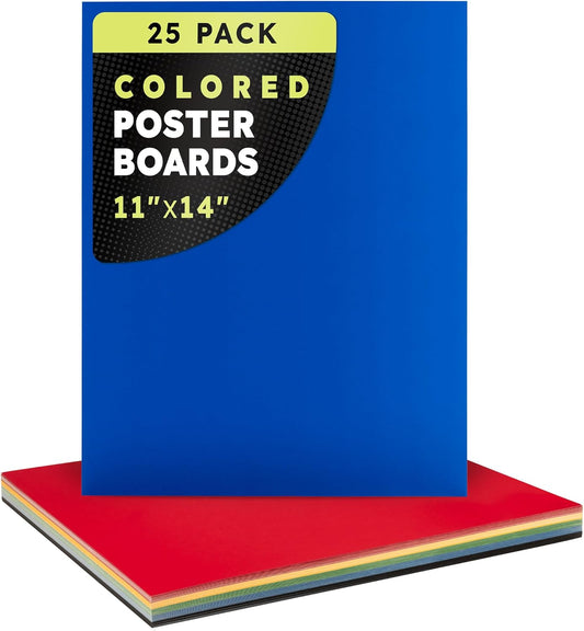 Hygloss Medium Colored Poster Board 11x14 - 25 Assorted Standard Color Poster Boards Bulk Pack - Red, Yellow, Green, Blue, Black - 10 Pt. Thickness Poster Board Paper, Posterboard Multipack 11" x 14"